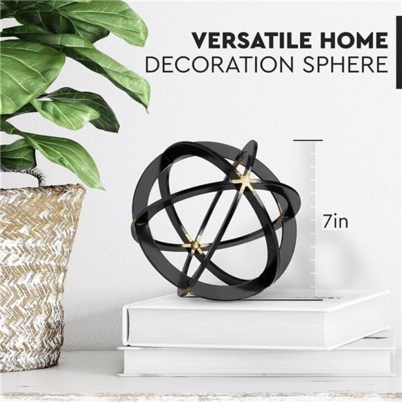 Metal Decorative Sphere for Home Decor - Black & Gold, Hand Painted,Modern Decor - Picture 6 of 6